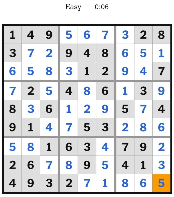 NYT Sudoku Easy Answers March 08, 2026