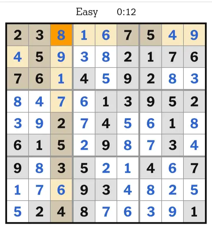 NYT Sudoku Easy Answer March 13, 2026