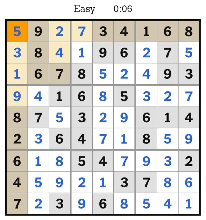 NYT Sudoku Easy Answers March 19, 2026