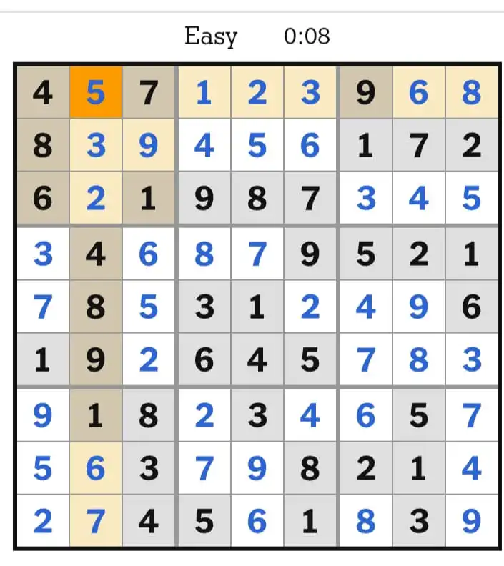 NYT Sudoku Easy Answers March 21, 2026