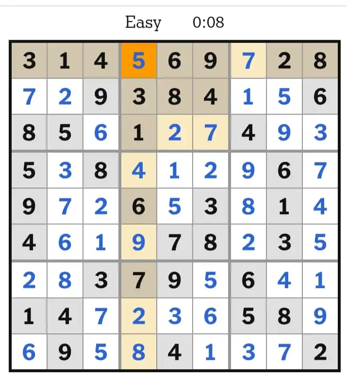 NYT Sudoku Easy Answers March 22, 2026