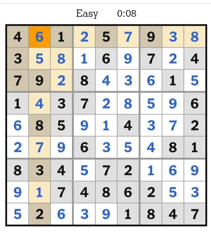 NYT Sudoku Easy Answers March 23, 2026