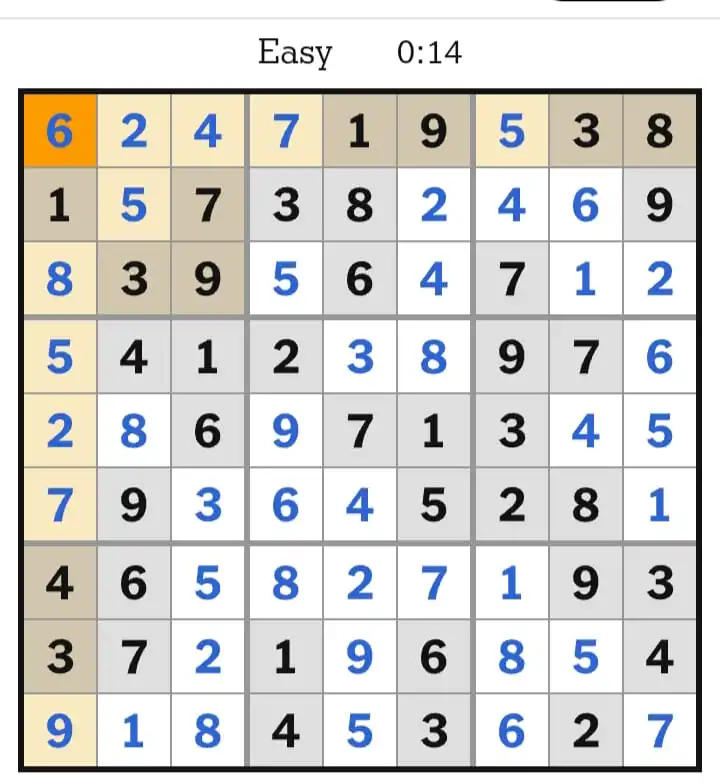 NYT Sudoku Easy Answers March 25, 2026