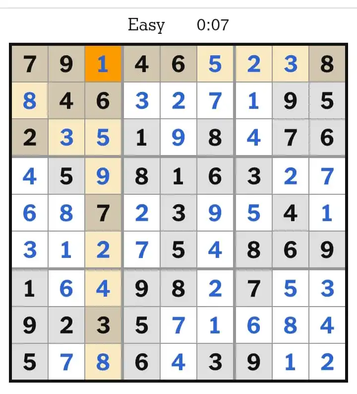 NYT Sudoku Easy Answers March 26, 2026