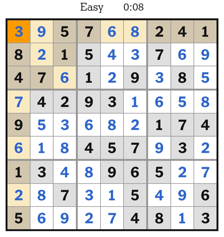 NYT Sudoku Easy Answers March 27, 2026