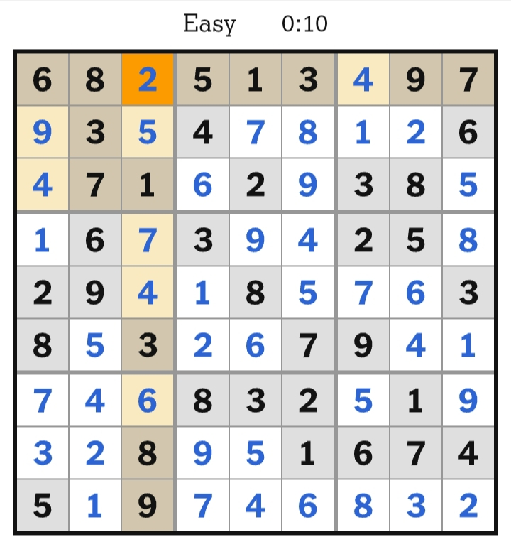 NYT Sudoku Easy Answers March 28, 2026