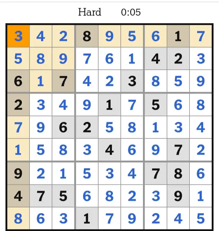NYT Sudoku Hard  Answer March 14, 2026