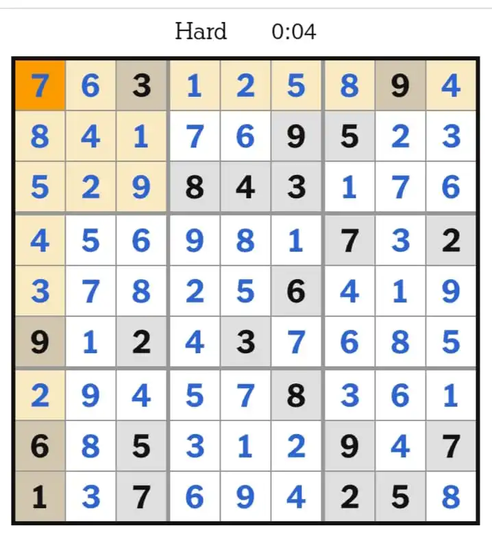 NYT Sudoku Hard  Answer March 15, 2026