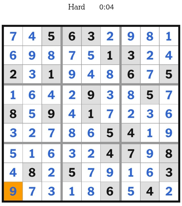 NYT Sudoku Hard Answers March 04, 2026