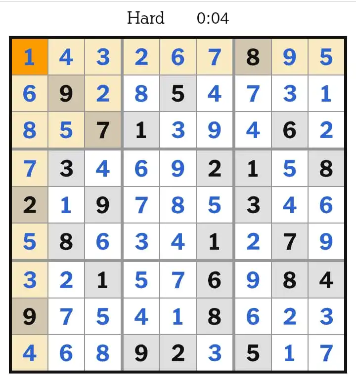 NYT Sudoku Hard Answers March 04, 2026