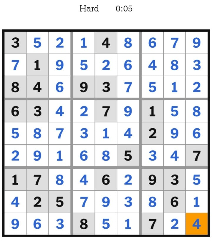 NYT Sudoku Hard Answers March 08, 2026