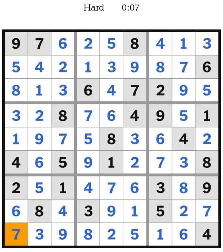 NYT Sudoku Hard Answers March 09, 2026