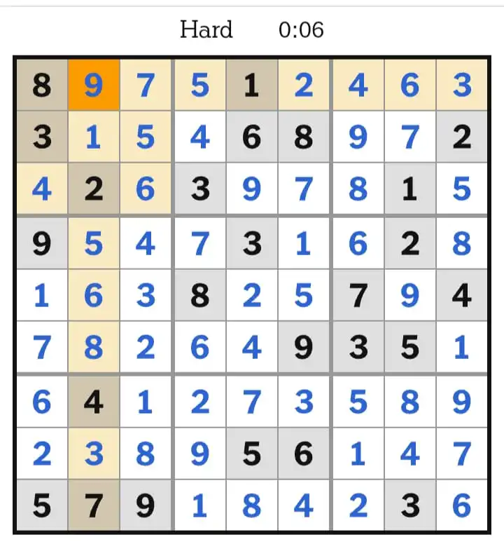 NYT Sudoku Hard  Answer March 13, 2026