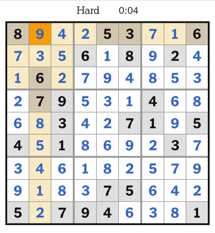 NYT Sudoku Hard Answers March 18, 2026