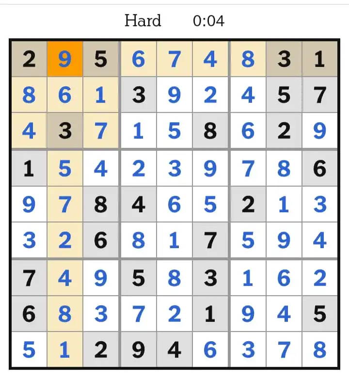 NYT Sudoku Hard Answers March 19, 2026