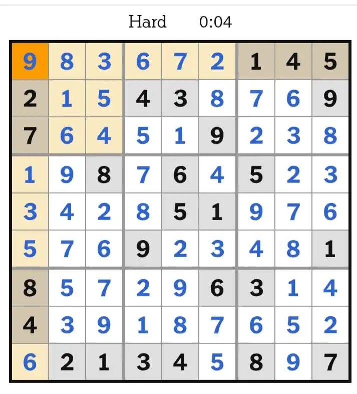 NYT Sudoku Hard Answers March 23, 2026