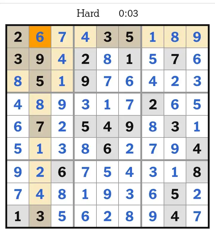 NYT Sudoku Hard Answers March 25, 2026
