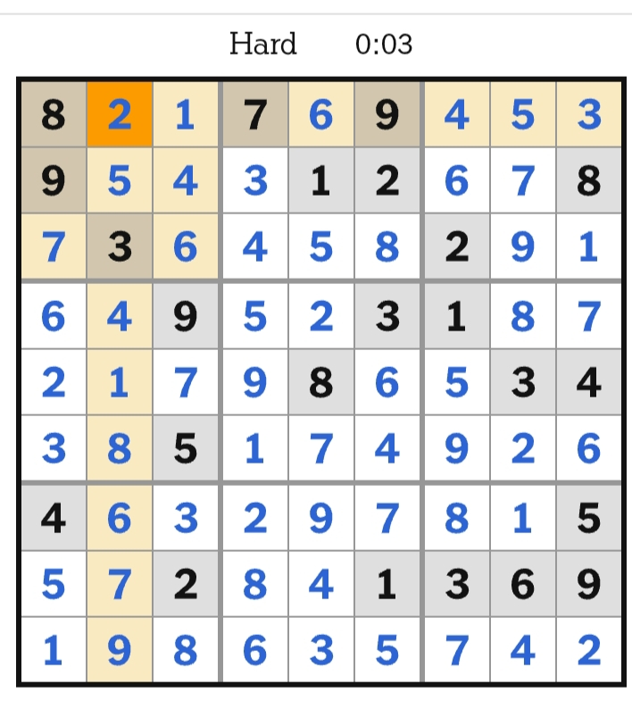 NYT Sudoku Hard Answers March 27, 2026