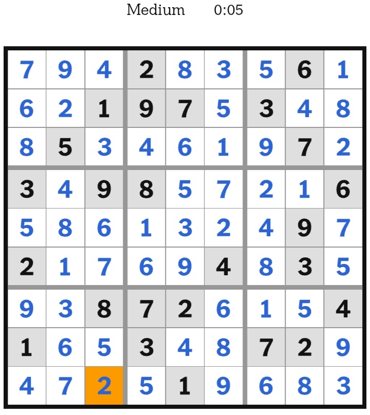 NYT Sudoku Medium Answers March 02, 2026