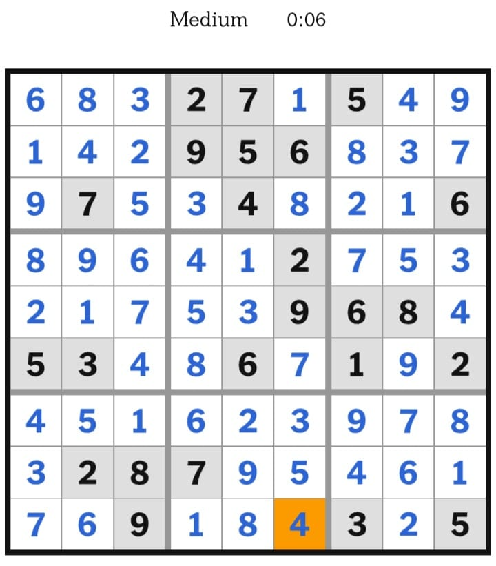 NYT Sudoku Medium Answers March 04, 2026