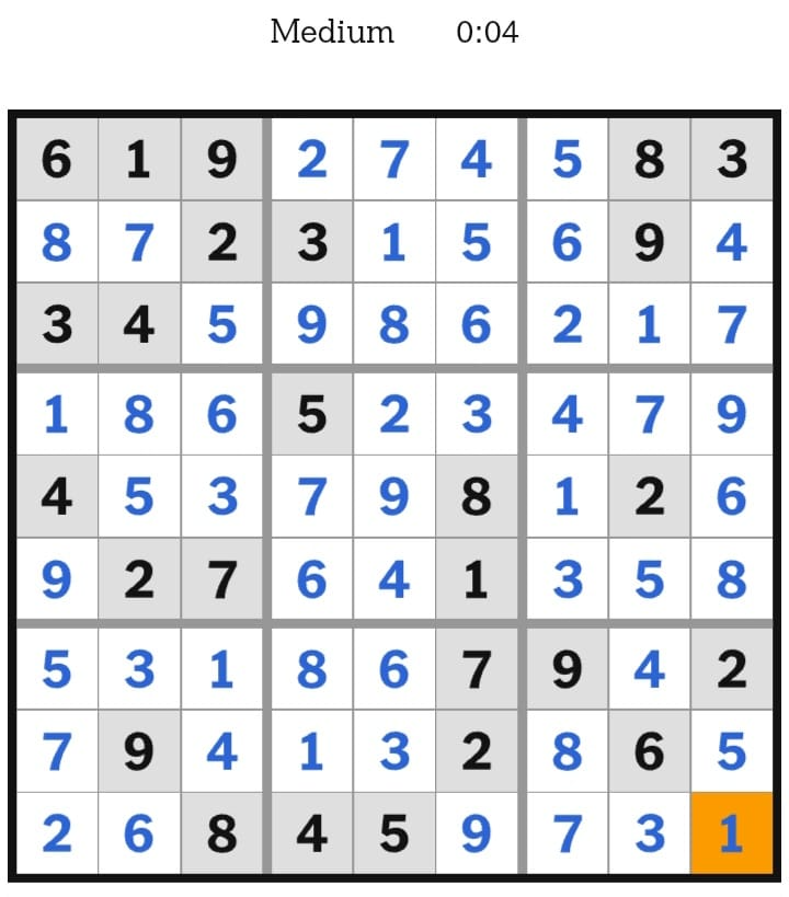 NYT Sudoku Medium Answers March 08, 2026