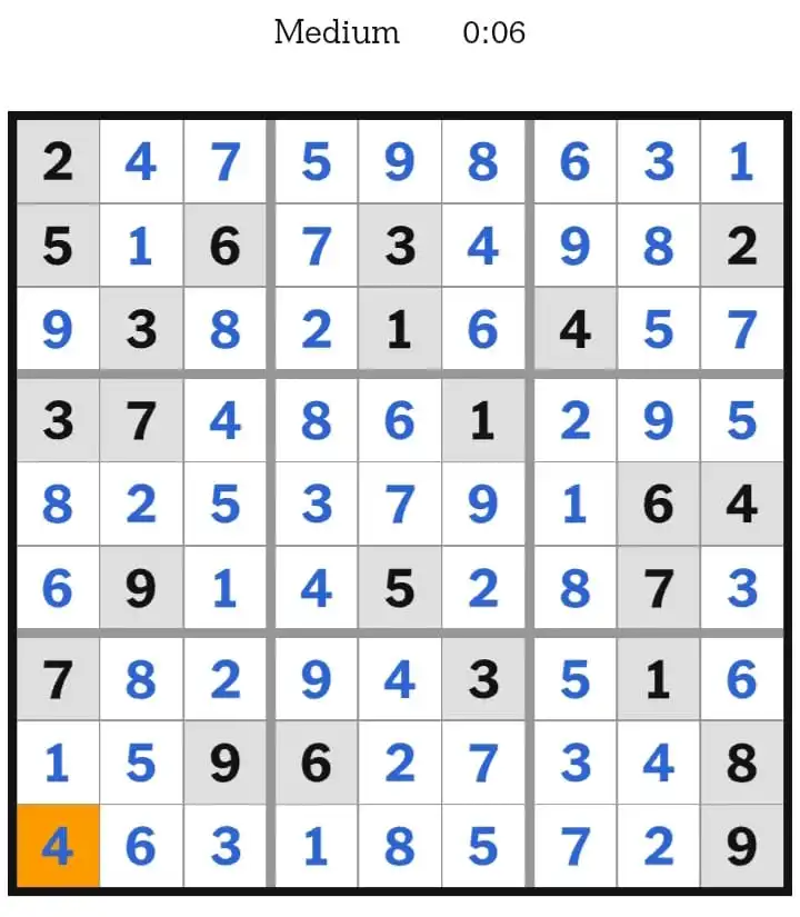NYT Sudoku Medium Answers March 09, 2026