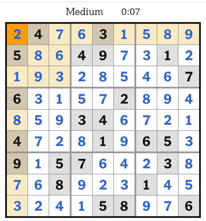 NYT Sudoku Medium Answers March 10, 2026