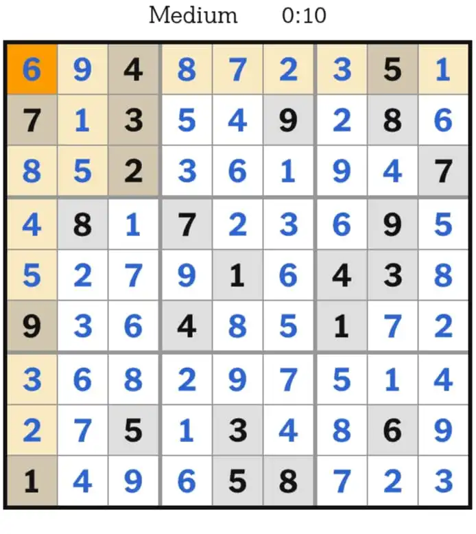 NYT Sudoku Medium Answers March 11, 2026