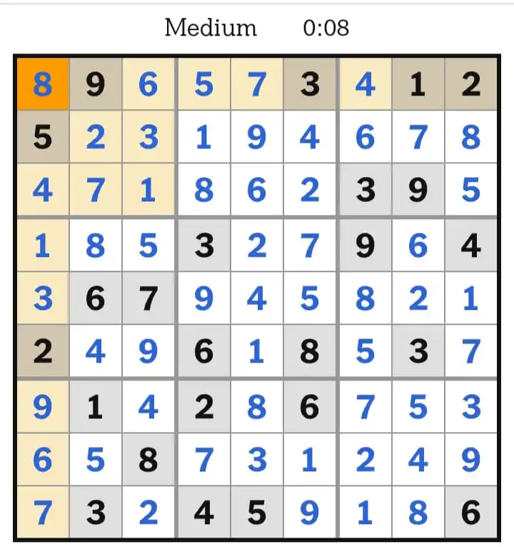NYT Sudoku Medium Answers March 13, 2026