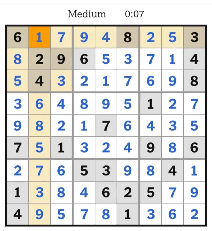 NYT Sudoku Medium Answers March 14, 2026