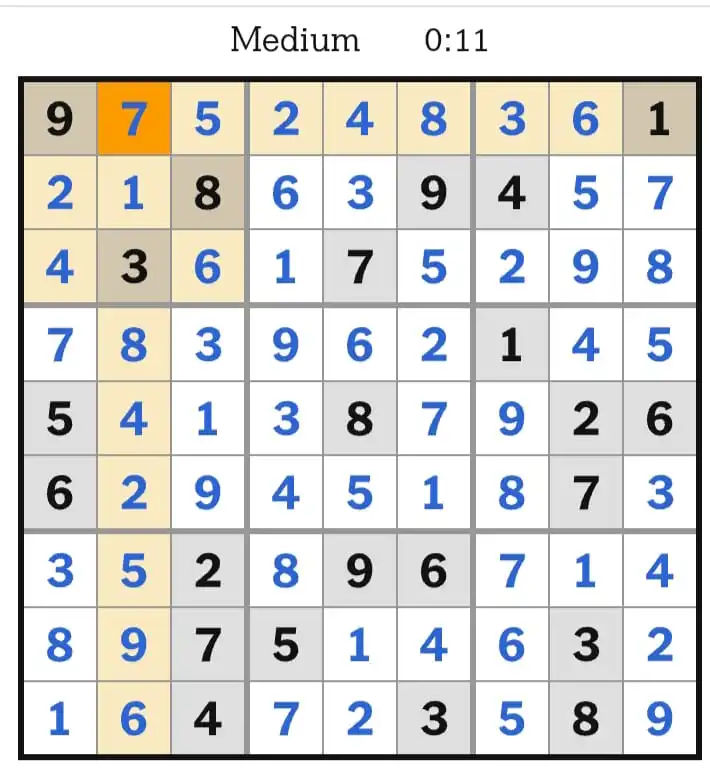 NYT Sudoku Medium Answers March 15, 2026