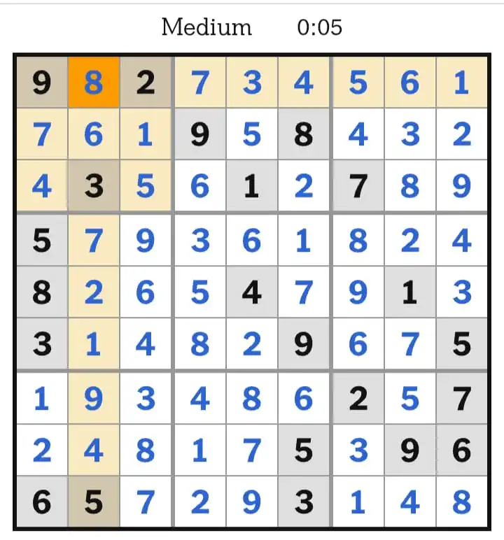 NYT Sudoku Medium Answers March 16, 2026