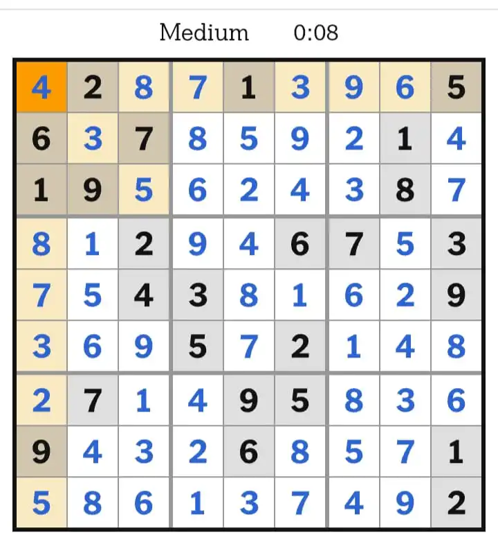 NYT Sudoku Medium Answers March 18, 2026