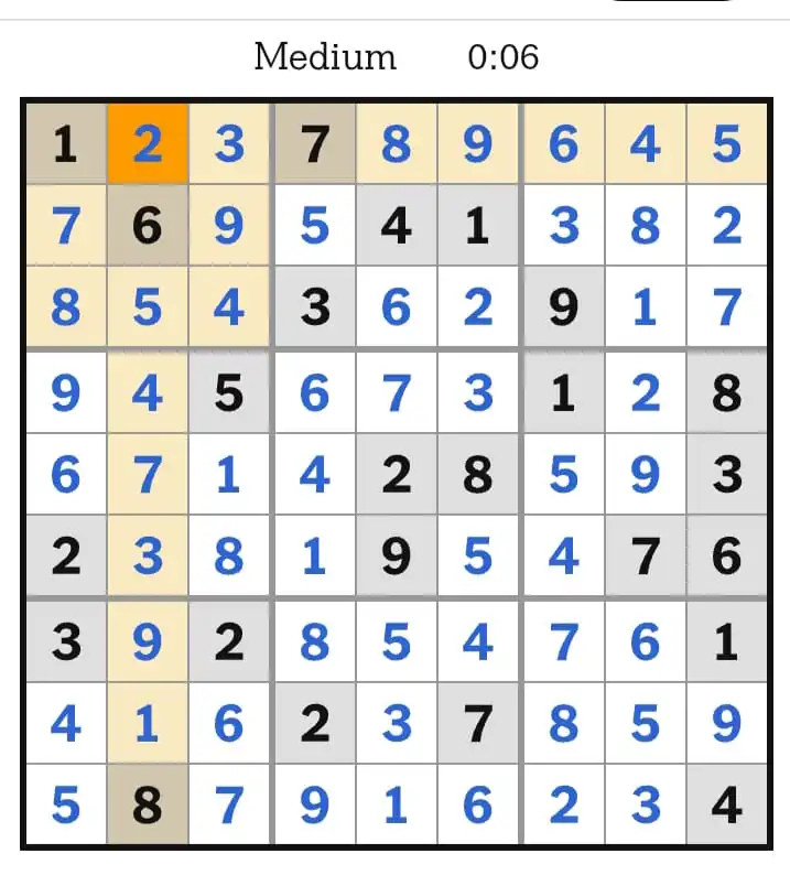 NYT Sudoku Medium Answers March 20, 2026