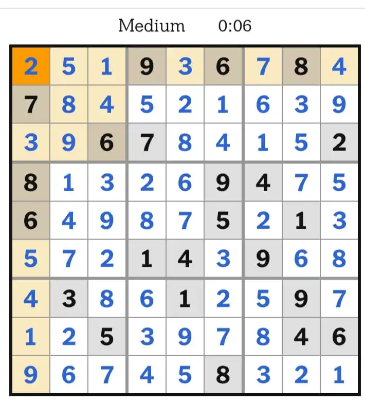 NYT Sudoku Medium Answers March 21, 2026