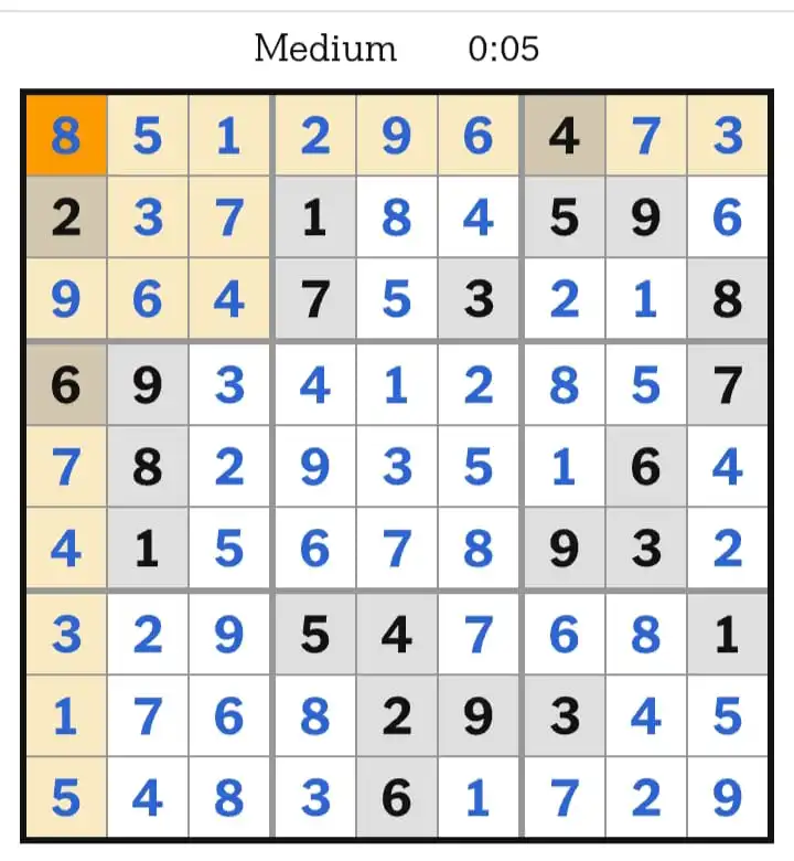 NYT Sudoku Medium Answers March 23, 2026