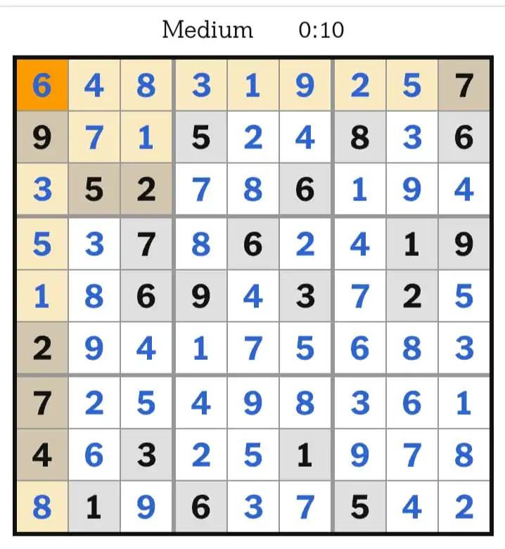 NYT Sudoku Medium Answers March 26, 2026