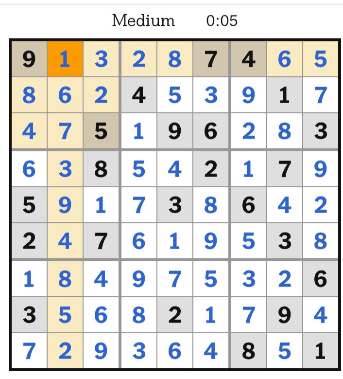 NYT Sudoku Medium Answers  March 27, 2026
