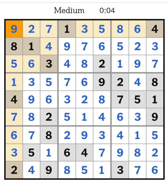 NYT Sudoku Medium Answers  March 29, 2026
