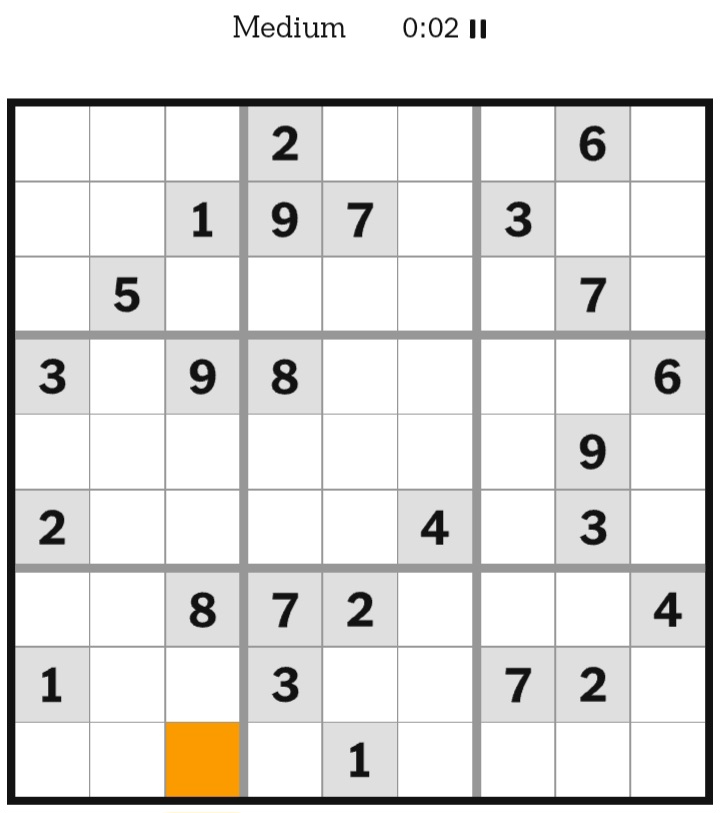 NYT Sudoku Medium March 02, 2026