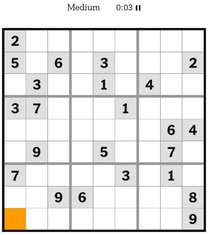 NYT Sudoku Medium March 09, 2026