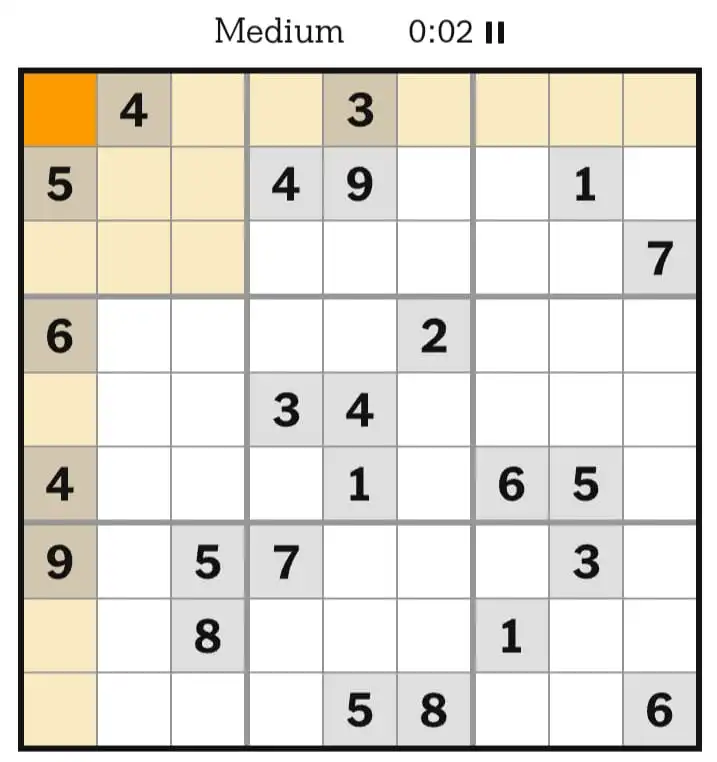 NYT Sudoku Medium March 10, 2026