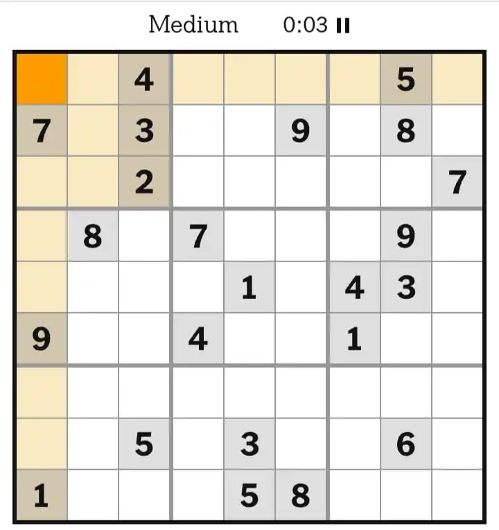 NYT Sudoku Medium March 11, 2026