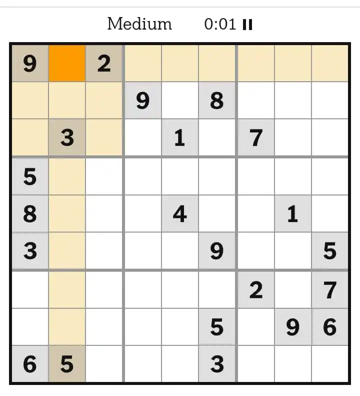 NYT Sudoku Medium March 16, 2026