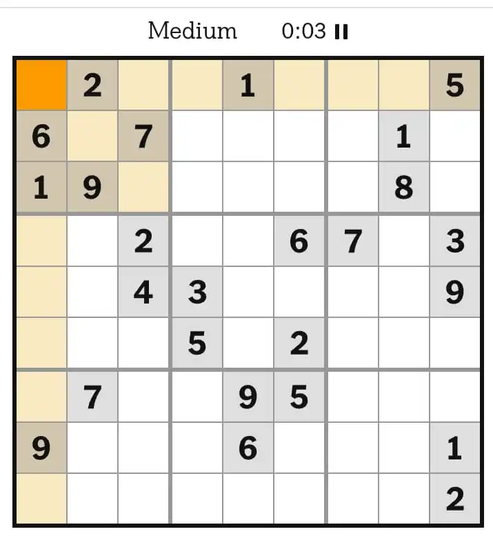 NYT Sudoku Medium March 18, 2026