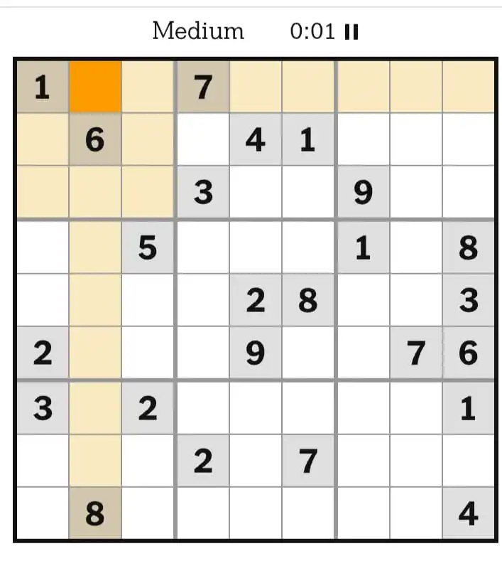 NYT Sudoku Medium March 20, 2026