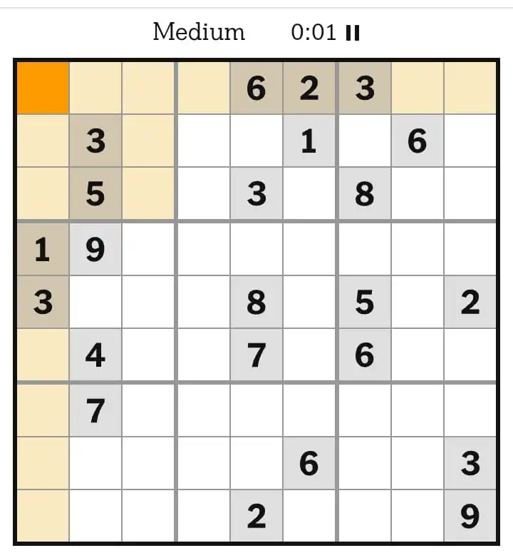 NYT Sudoku Medium March 22, 2026
