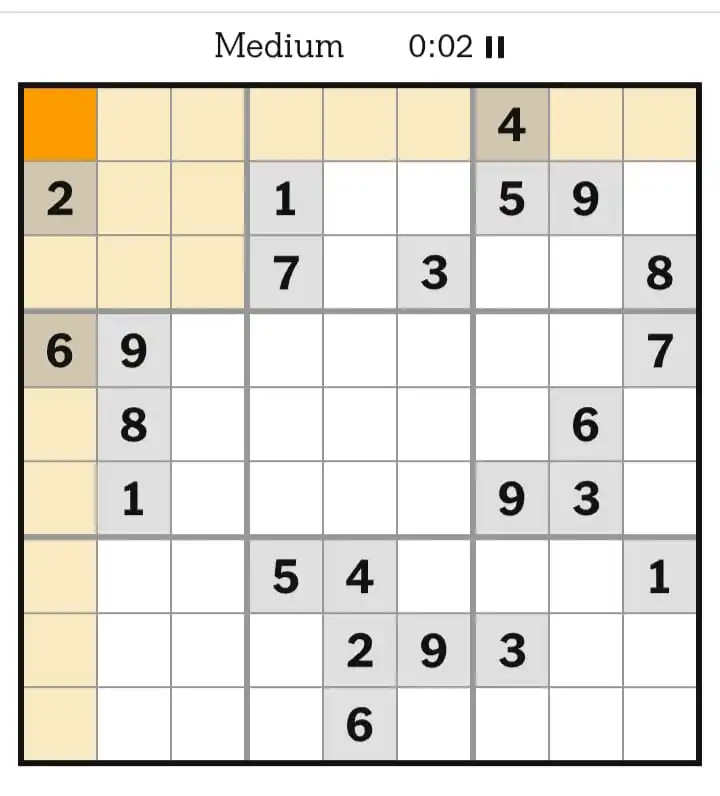 NYT Sudoku Medium March 23, 2026