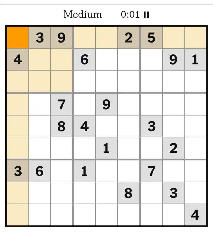 NYT Sudoku Medium March 24, 2026