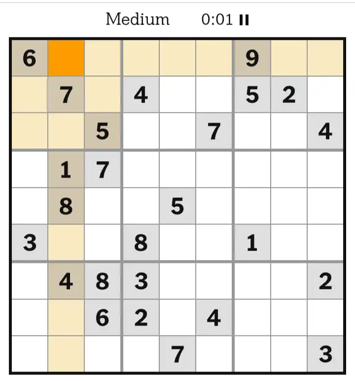 NYT Sudoku Medium March 25, 2026